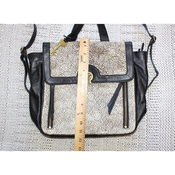 Fossil Amelia Genuine Calf Hair Trim Leather Backpack Black & White animal print main image 8